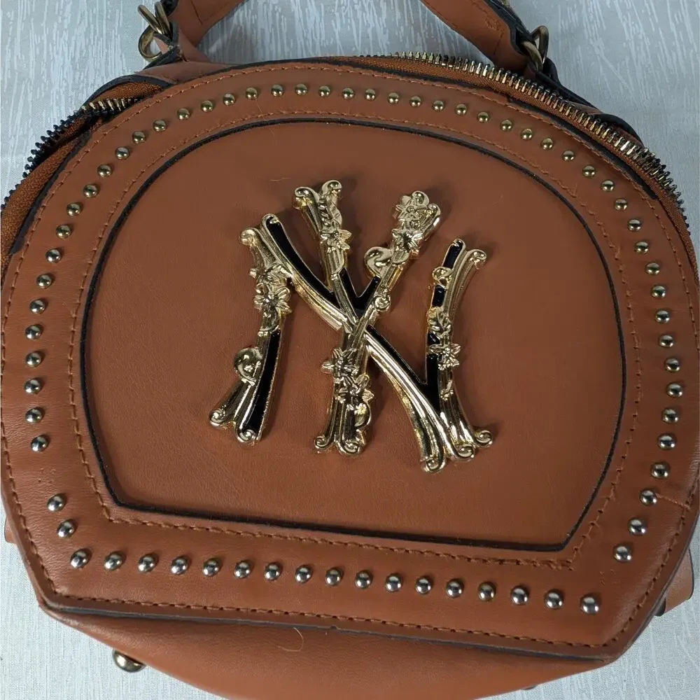 Faux Leather Womens Handbag NY New York Bedazzled Over the Shoulder Bag